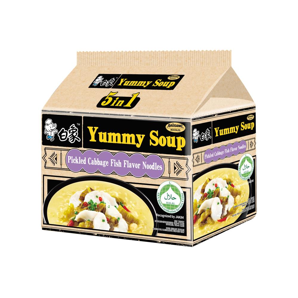 Baixiang Yummy Soup Instant Noodles (Pickled Cabbage Fish) Multi-Pack 5x118g