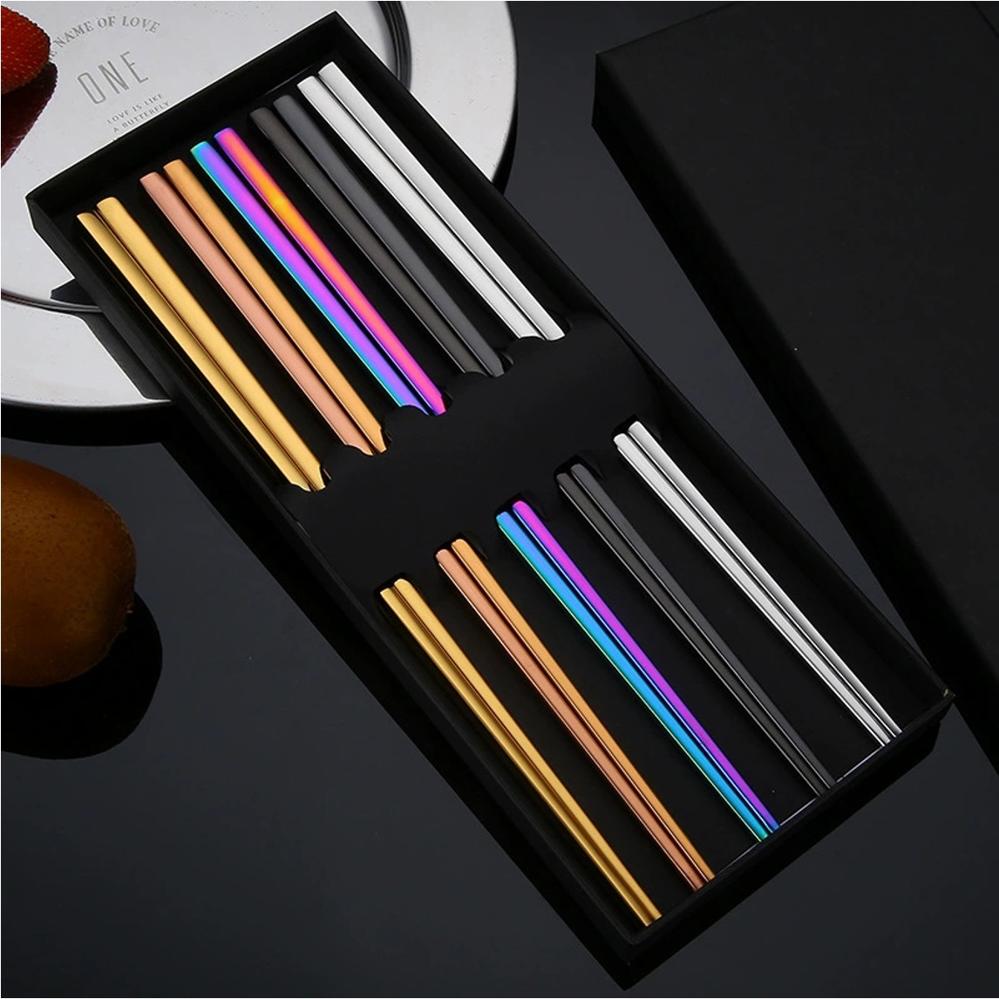 Stainless Steel Chopsticks 5-Pair Gift Set (23.5cm) - Style 02