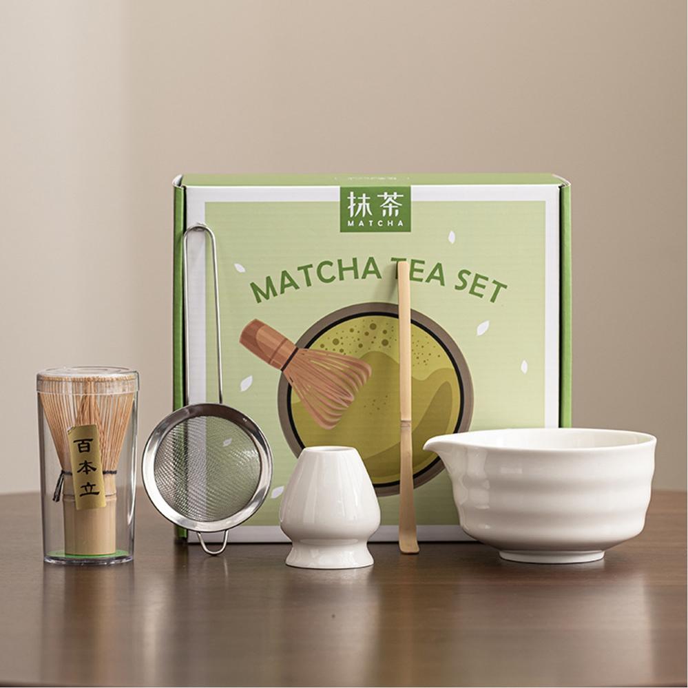 Matcha Tea Set (Bamboo Whisk, Tea Bowl, Scoop, Sifter, Whisk Stand) - Style 01