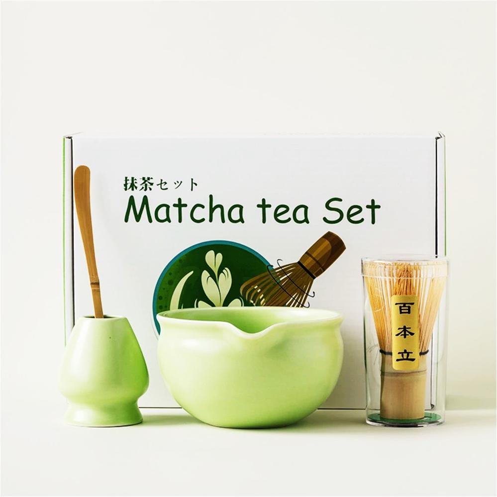 Matcha Tea Set (Bamboo Whisk, Tea Bowl, Scoop, Whisk Stand) - Style 06