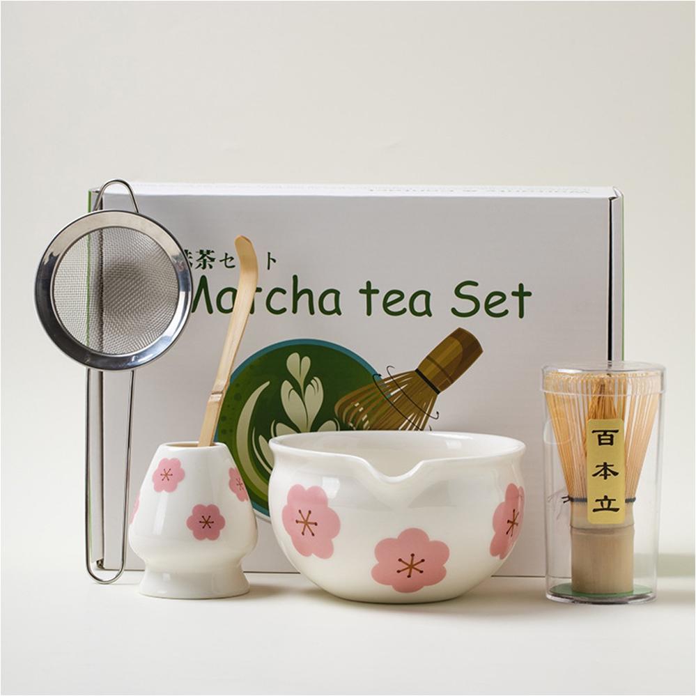 Matcha Tea Set (Bamboo Whisk, Tea Bowl, Scoop, Sifter, Whisk Stand) - Style 08
