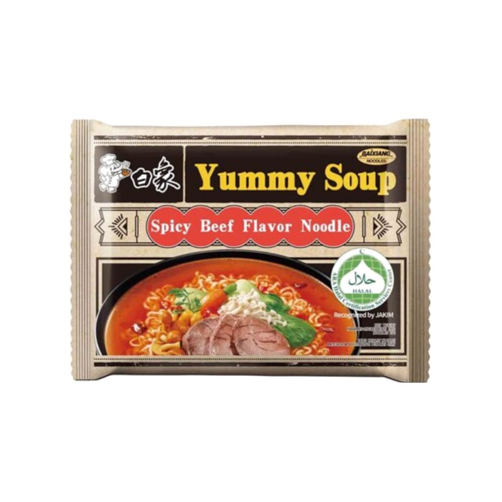 Baixiang Yummy Soup Instant Noodles (Spicy Beef) 96g