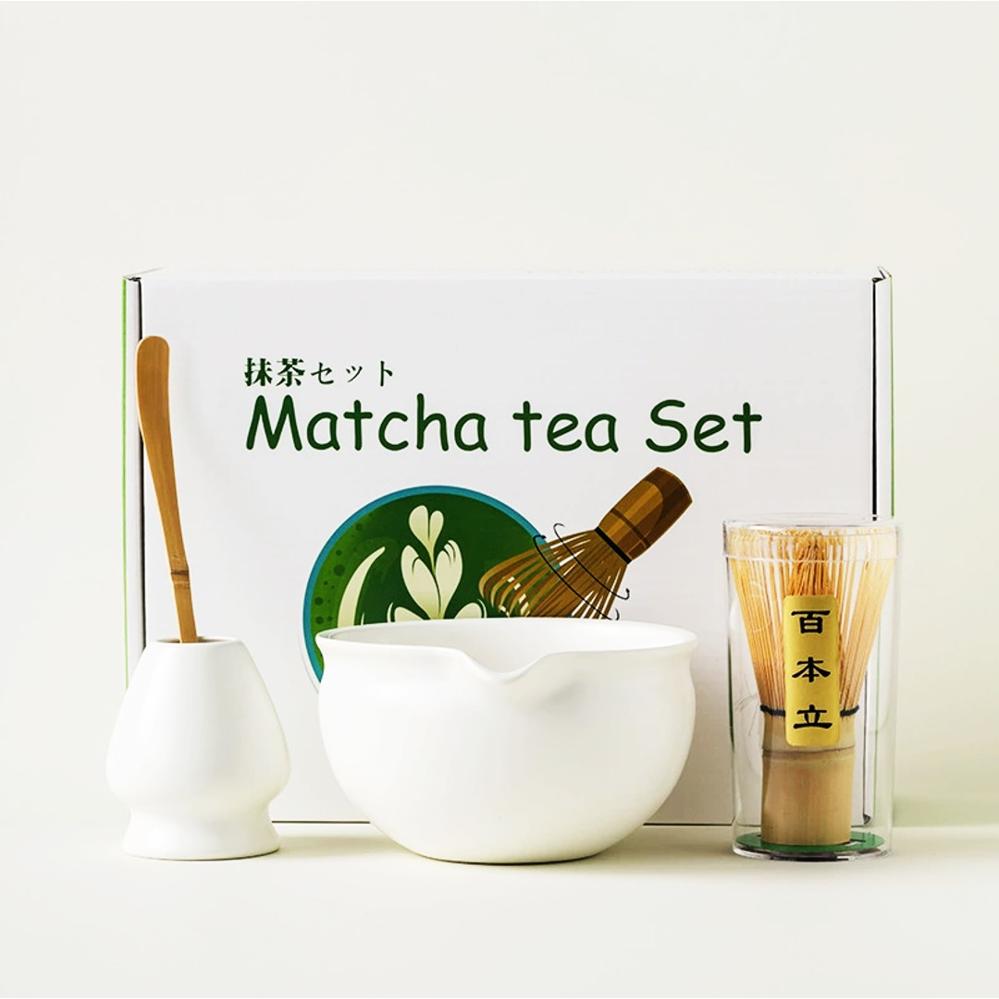 Matcha Tea Set (Bamboo Whisk, Tea Bowl, Scoop, Whisk Stand) - Style 05