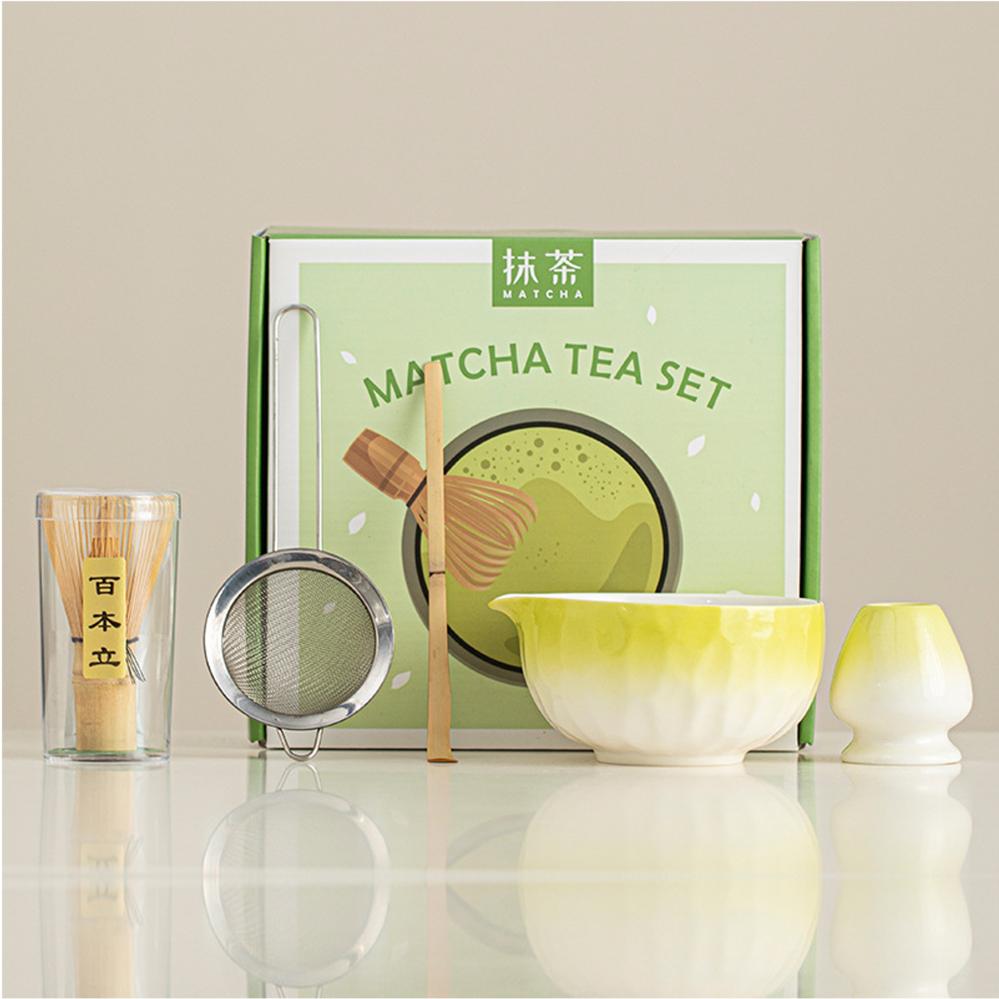 Matcha Tea Set (Bamboo Whisk, Tea Bowl, Scoop, Sifter, Whisk Stand) - Style 03