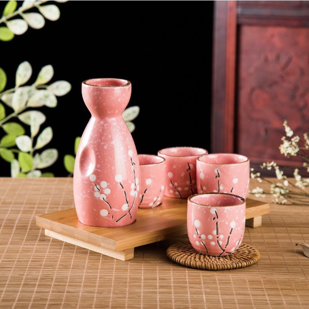 Ceramic Sake Set (1 Serving Carafe & 4 Cups) - Style 04