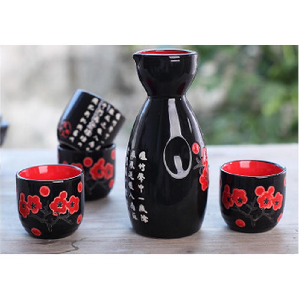 Ceramic Sake Set (1 Serving Carafe & 4 Cups) - Style 11