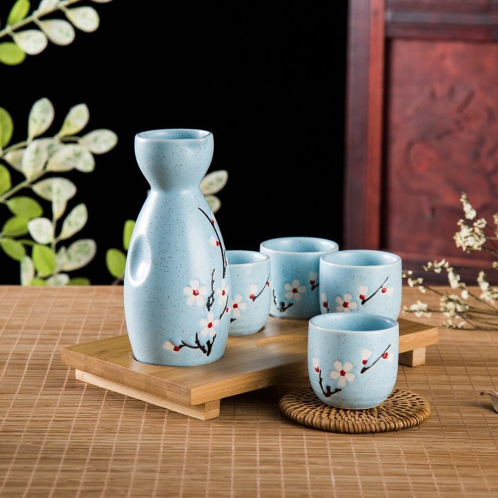 Ceramic Sake Set (1 Serving Carafe & 4 Cups) - Style 05