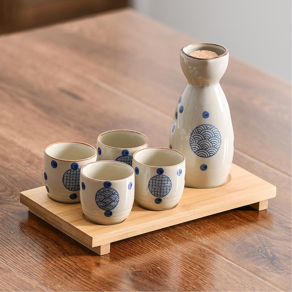 Ceramic Sake Set (1 Serving Carafe & 4 Cups) - Style 06