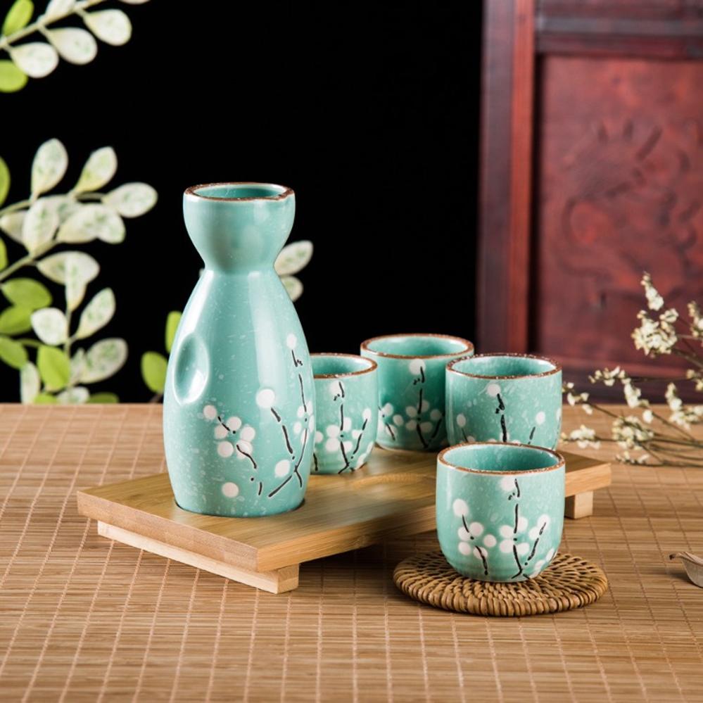 Ceramic Sake Set (1 Serving Carafe & 4 Cups) - Style 03