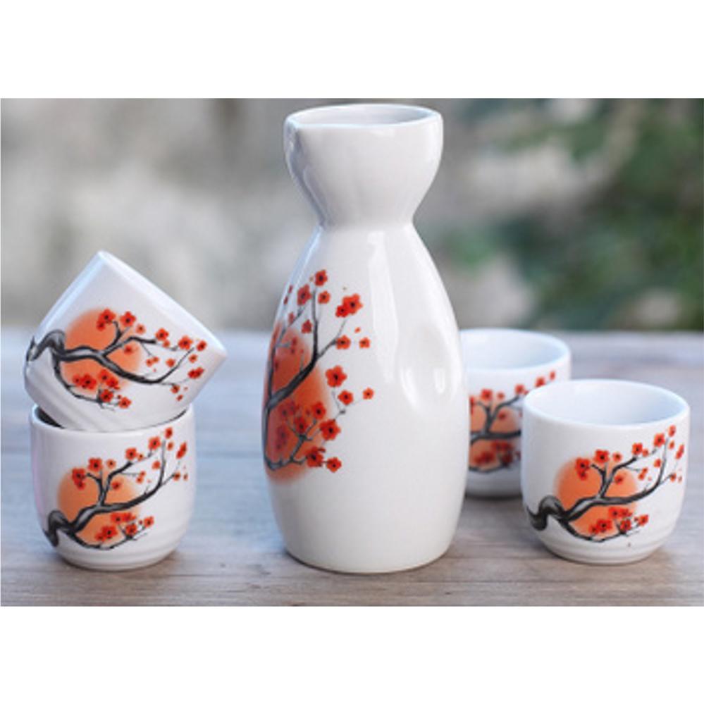Ceramic Sake Set (1 Serving Carafe & 4 Cups) - Style 15