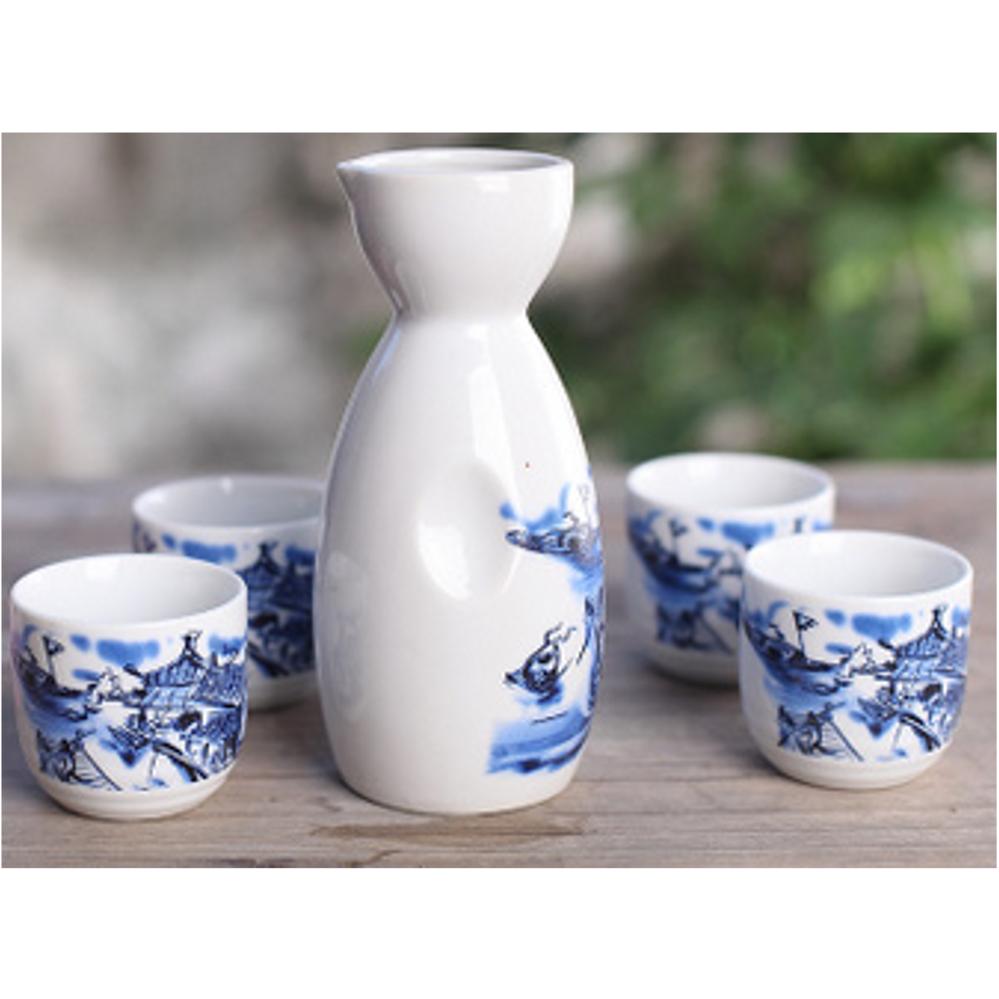 Ceramic Sake Set (1 Serving Carafe & 4 Cups) - Style 13