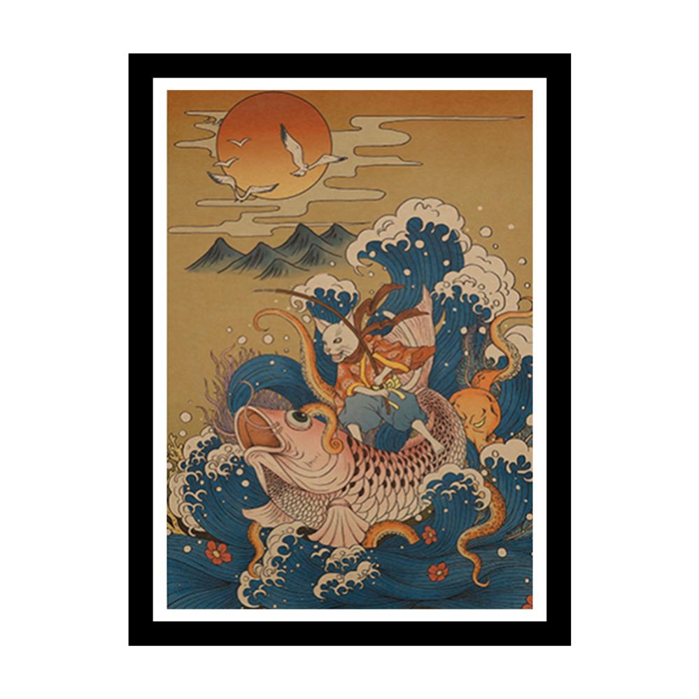 Retro Japanese Art Print with Frame (A3) - Style 01