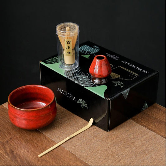 Retro Matcha Tea Set (Bamboo Whisk, Tea Bowl, Scoop, Whisk Stand) - Style 04