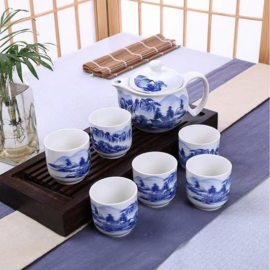 Retro Porcelain Tea Set (1 Teapot, 6 Cups) - Style 05