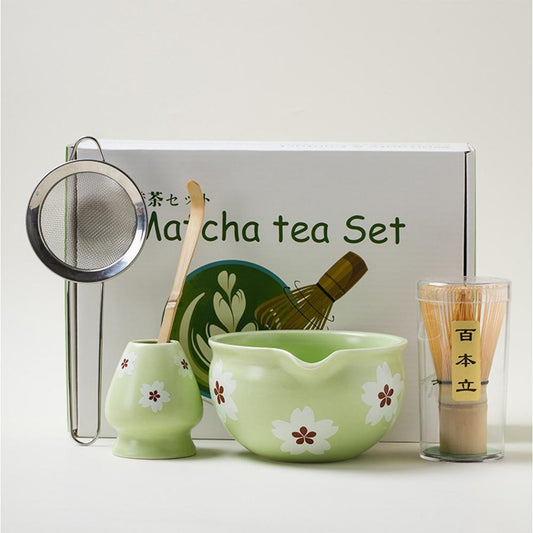 Matcha Tea Set (Bamboo Whisk, Tea Bowl, Scoop, Sifter, Whisk Stand) - Style 12