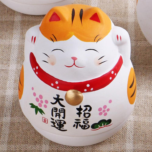 Ceramic Daruma Doll Lucky Cat Ornament 8.2cm - Style 01