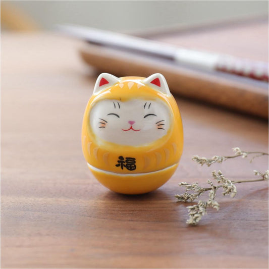 Ceramic Daruma Doll Cat Ornament 4.6cm - Style 01