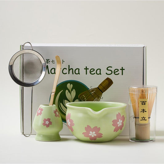 Matcha Tea Set (Bamboo Whisk, Tea Bowl, Scoop, Sifter, Whisk Stand) - Style 11