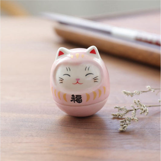 Ceramic Daruma Doll Cat Ornament 4.6cm - Style 03