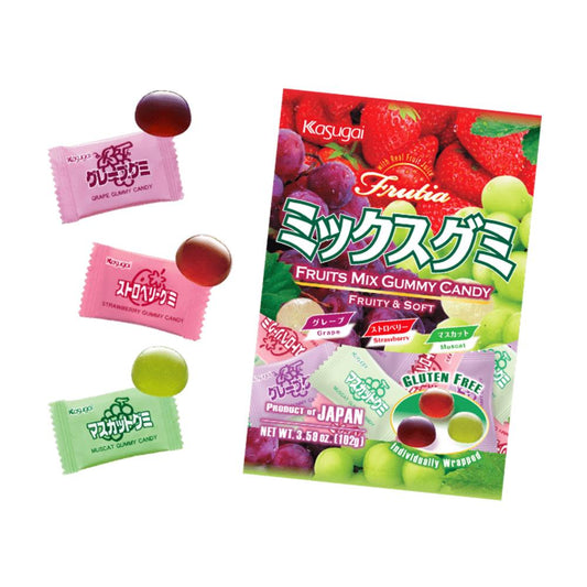 Kasugai Frutia Gummy Fruits Mix (Grape, Strawberry, Muscat) 102g