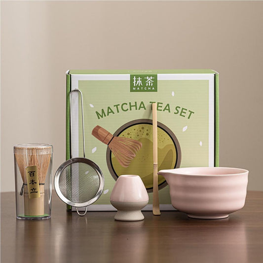Matcha Tea Set (Bamboo Whisk, Tea Bowl, Scoop, Sifter, Whisk Stand) - Style 02