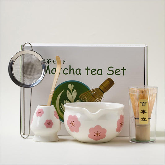Matcha Tea Set (Bamboo Whisk, Tea Bowl, Scoop, Sifter, Whisk Stand) - Style 08
