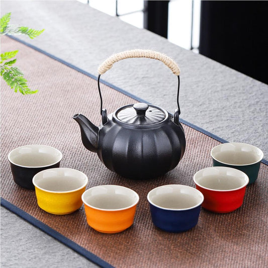 Retro Porcelain Tea Set (1 Teapot, 6 Cups) - Style 13