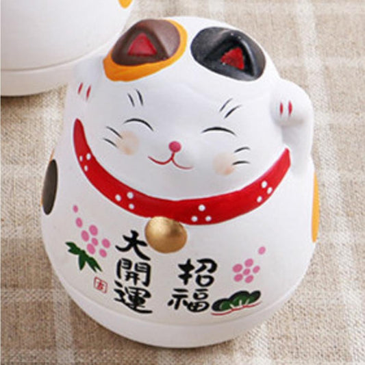 Ceramic Daruma Doll Lucky Cat Ornament 8.2cm - Style 02