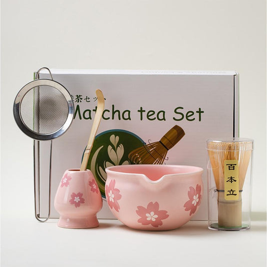 Matcha Tea Set (Bamboo Whisk, Tea Bowl, Scoop, Sifter, Whisk Stand) - Style 09