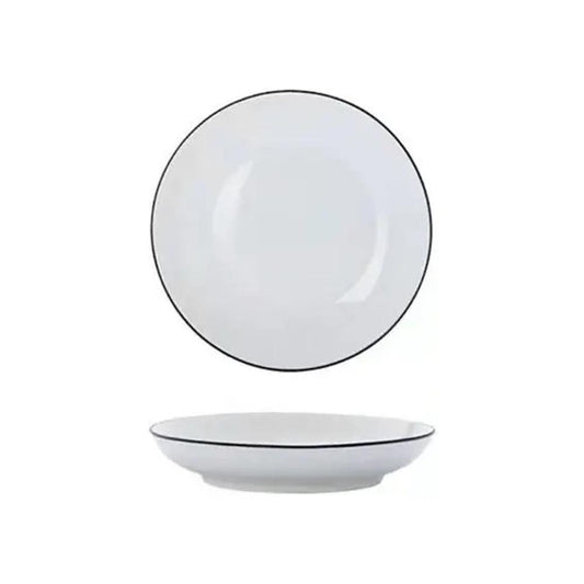 White Porcelain Plate with Black Rim 8"