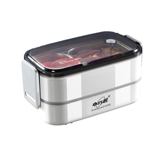 Two-Tier Bento Lunch Box with Stainless Steel Compartment (White)