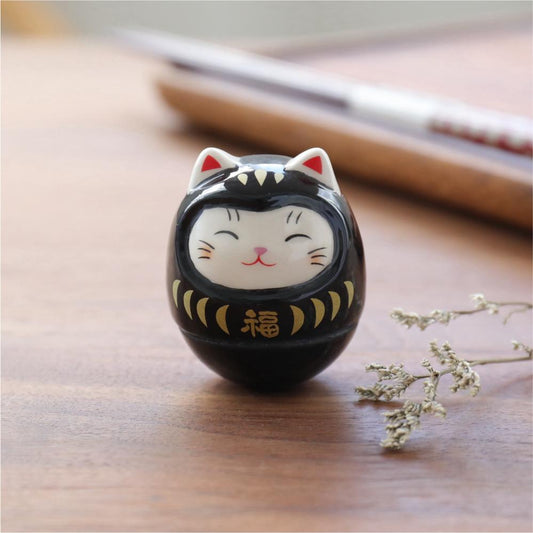 Ceramic Daruma Doll Cat Ornament 4.6cm - Style 05