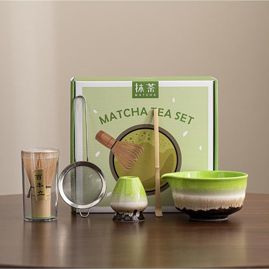 Matcha Tea Set (Bamboo Whisk, Tea Bowl, Scoop, Sifter, Whisk Stand) - Style 06