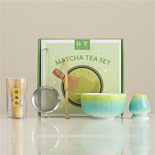 Matcha Tea Set (Bamboo Whisk, Tea Bowl, Scoop, Sifter, Whisk Stand) - Style 04