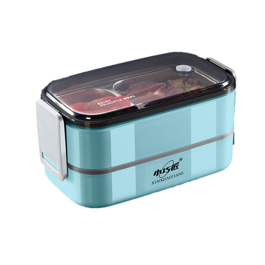 Two-Tier Bento Lunch Box with Stainless Steel Compartment (Blue)