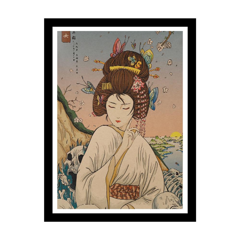 Retro Japanese Art Print with Frame (A3) - Style 02