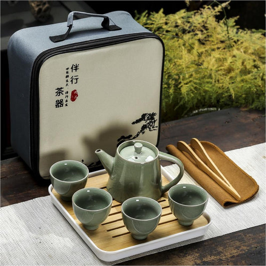 Retro Porcelain Tea Set with Travel Pack (1 Teapot, 4 Cups, Accessories) - Style 03