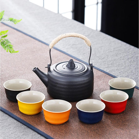 Retro Porcelain Tea Set (1 Teapot, 6 Cups) - Style 11