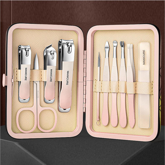 Stainless Steel Nail Clipper 10-Piece Set (Pink)