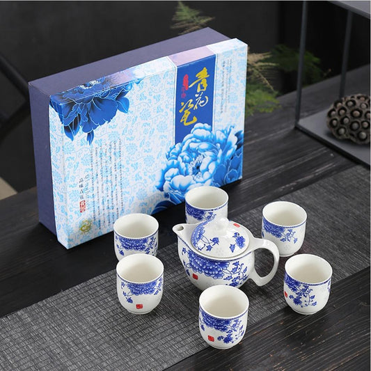 Retro Porcelain Tea Set (1 Teapot, 6 Cups) - Style 06