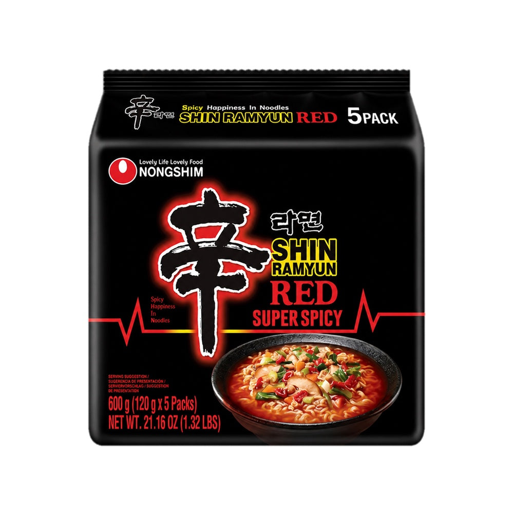 Nongshim Shin Ramyun Noodle Soup (Red Super Spicy) Multi-Pack 5x120g