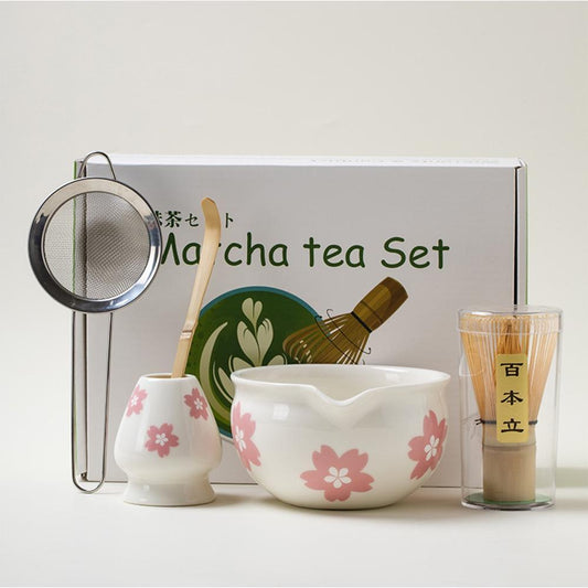 Matcha Tea Set (Bamboo Whisk, Tea Bowl, Scoop, Sifter, Whisk Stand) - Style 07