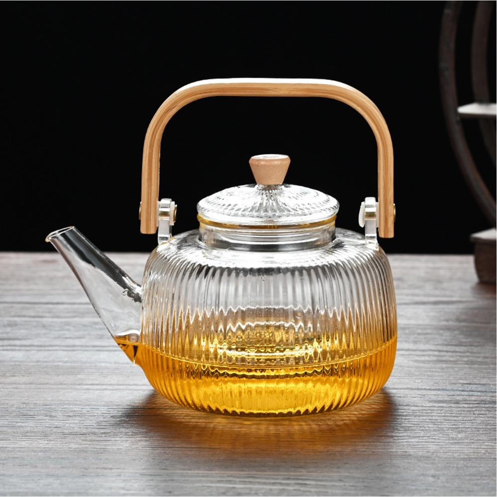 Glass Teapot with Bamboo Handle (Striped) 1000ml