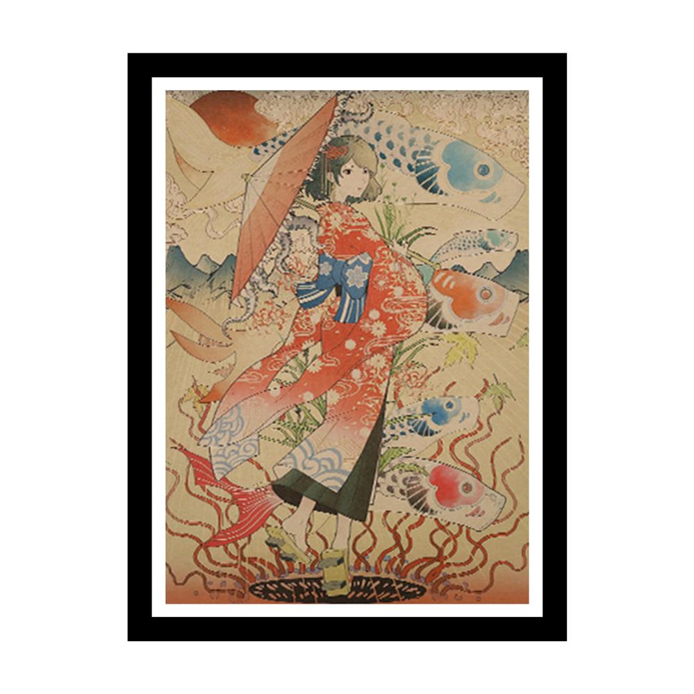 Retro Japanese Art Print with Frame (A3) - Style 04