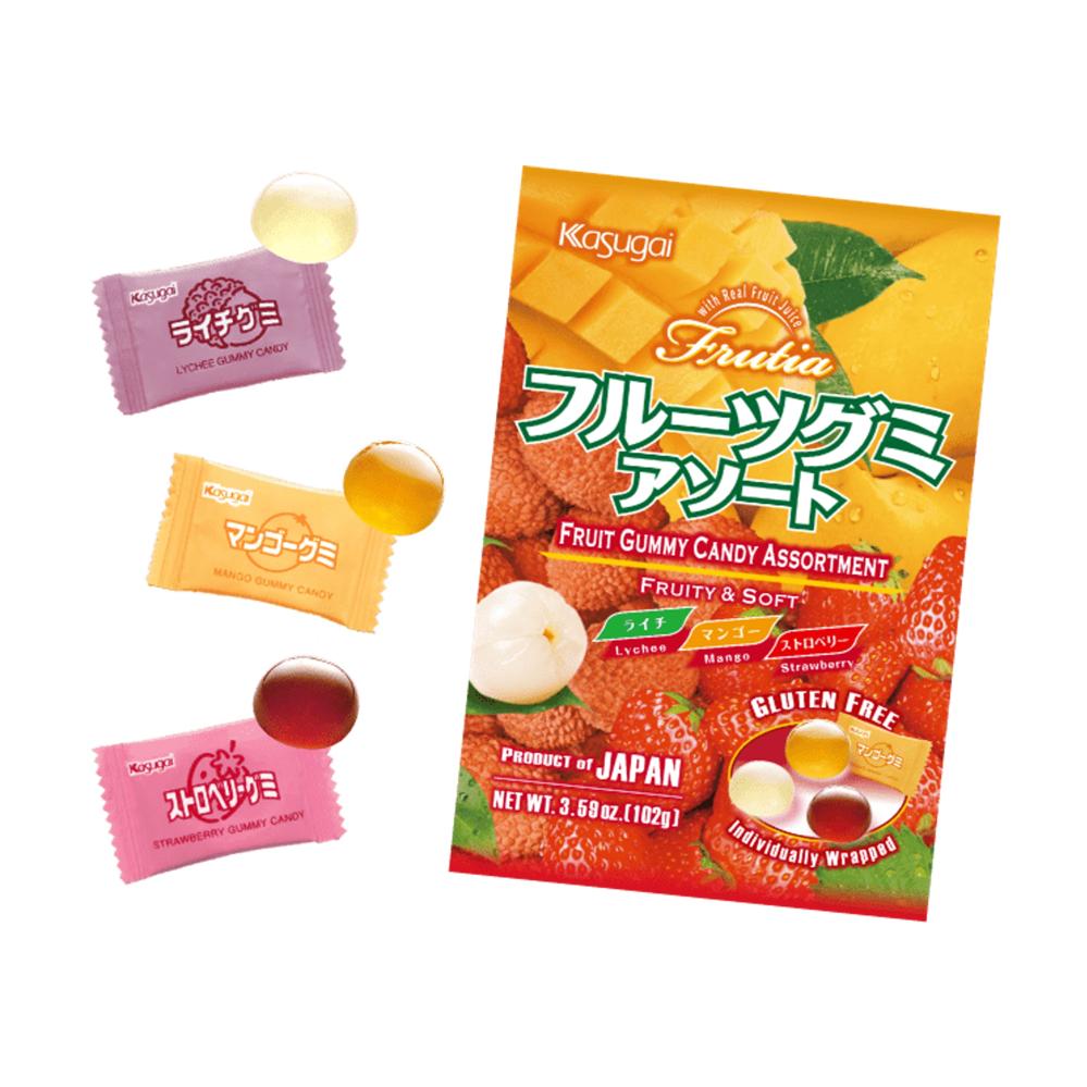 Kasugai Frutia Gummy Assortment (Lychee, Mango, Strawberry) 102g