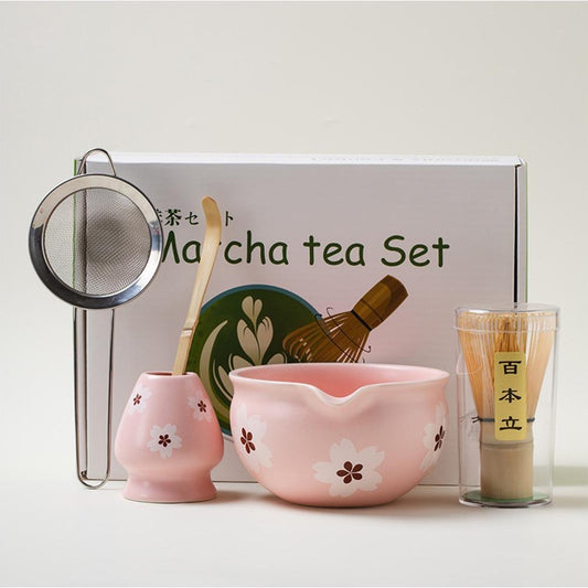 Matcha Tea Set (Bamboo Whisk, Tea Bowl, Scoop, Sifter, Whisk Stand) - Style 10