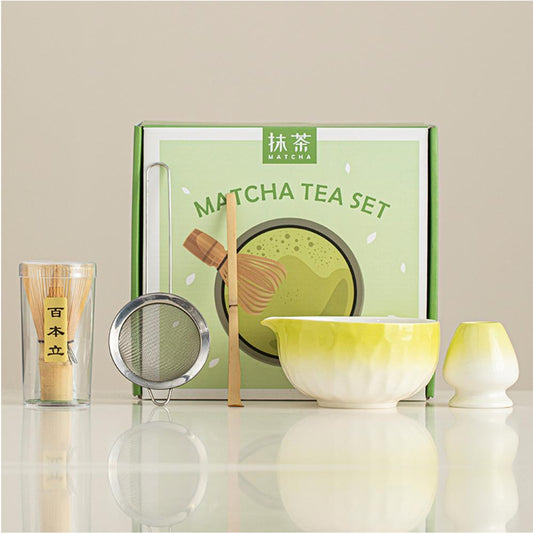 Matcha Tea Set (Bamboo Whisk, Tea Bowl, Scoop, Sifter, Whisk Stand) - Style 03