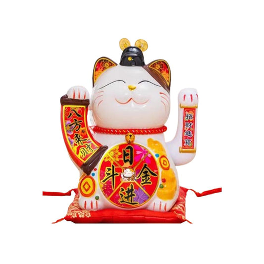 Ceramic Maneki-Neko Lucky Cat (White, 22cm)