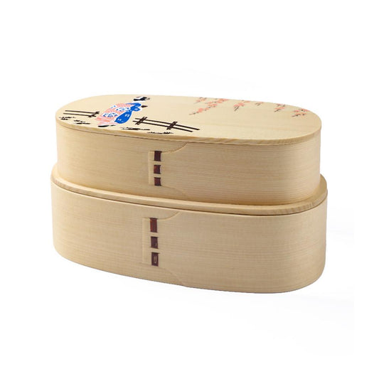 Wooden Two-Tier Bento Lunch Box (Maiko)