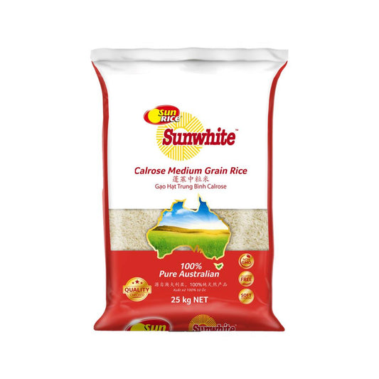 Sunwhite Australian Calrose Medium Grain Sushi Rice 25kg